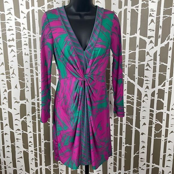 BCBG Hot Pink & Kelly Green Faux Knotted Front Dress sz XS - Picture 5 of 6
